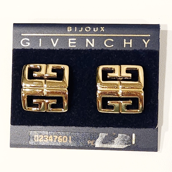 Givenchy Logo Vintage NWT Stud Earrings Gold Tone Chunky 80s Givenchy 4G Logo - Picture 14 of 15